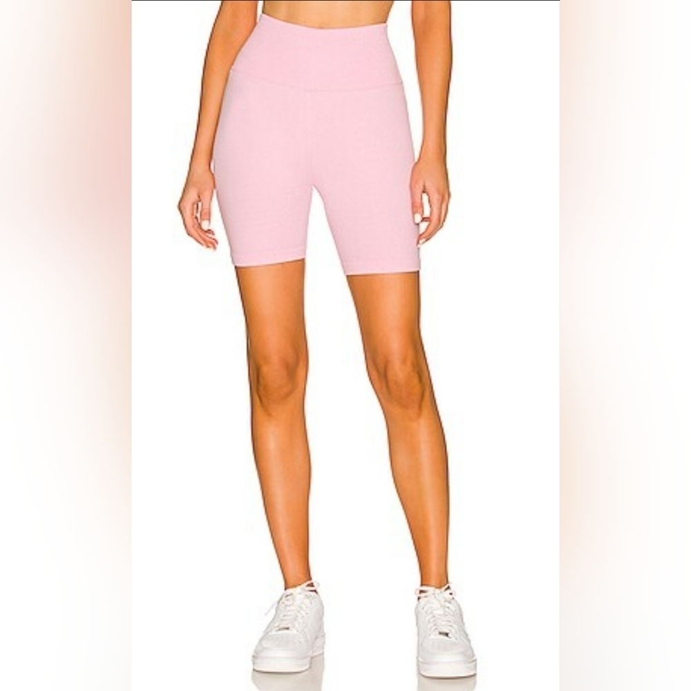 NEW! Spiritual Gangster, Heather Ribbed Biker Shorts,Heather Bubble Gum,Size M/L